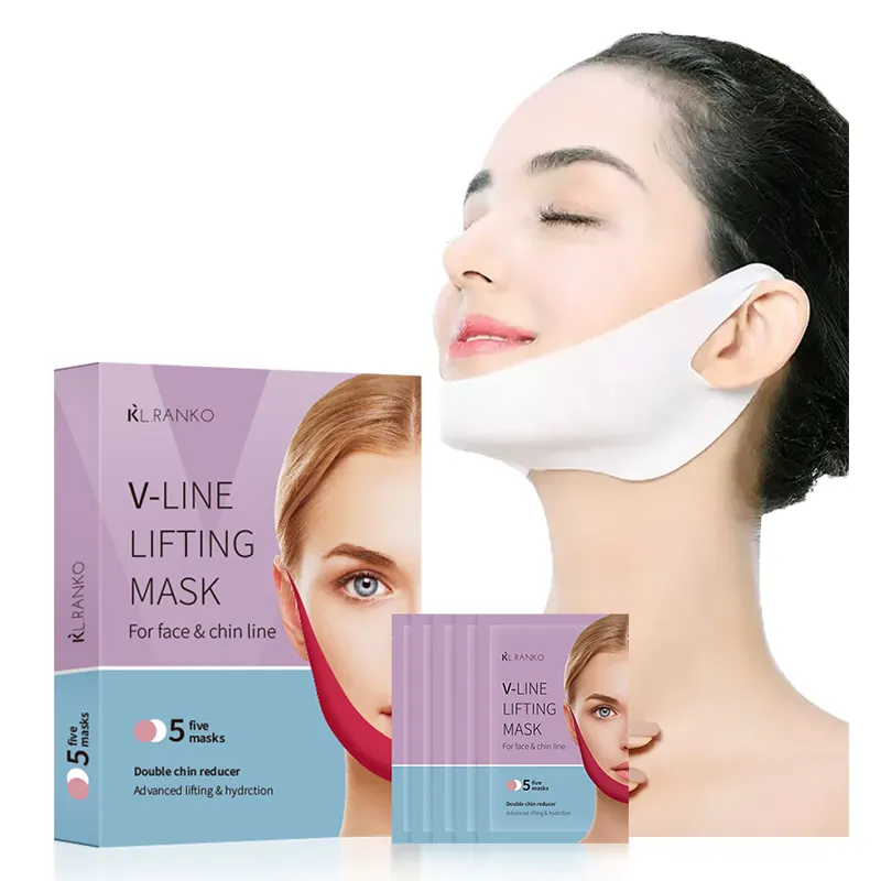 Custom OEM V Line Face Slimming Strap Firming Lifting Mask Double Chin Reducer Hydrogel Collagen Face Mask Private Label