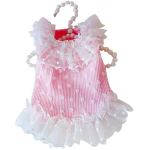 Pet Clothes Princess Bow Dress Birthday Party Dogs Spring Summer Heart Lace Dress Lovely Bow Dress Dog Costume