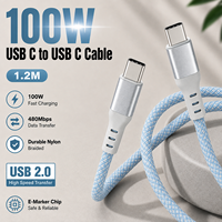 Câble de charge USB C PD 100W 1,2 m 5A Charge rapide Câble de données USB 2.0 Type C vers Type C en nylon tressé OEM ODM Usine