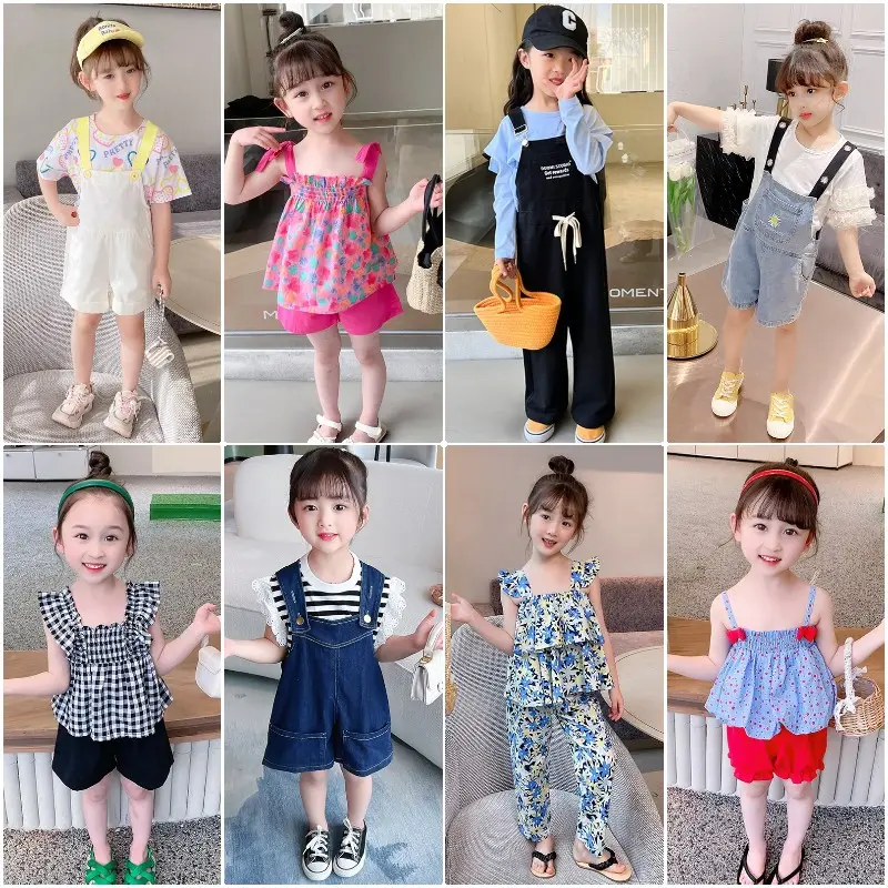 Girls suspenders summer suit 2022 new Korean casual children fashionable foreign style two sets wholesale