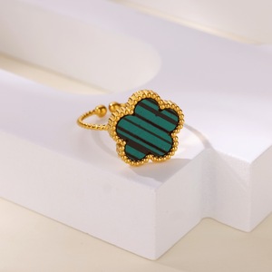 Bague en acier inoxydable plaqué or 18 carats, motif trèfle à cinq feuilles, non décolorante, ajustable, ouverte, pour femme - Product Image 5