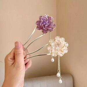 Antiguo Vintage estilo europeo americano mujeres niñas pelo fiesta joyería en forma de U flor pelo <span class=keywords><strong>palo</strong></span> aleación borla horquilla moño tenedores - Product Image 4