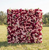 Mur de fleurs en tissu personnalisé rouge et rose, toile de fond florale artificielle pour décorations de fête d'anniversaire et de mariage