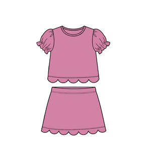 Conjunto de falda y camiseta de algodón estampado personalizado para bebé niña, con borde festoneado, transpirable y de tela peinada. - Product Image 4