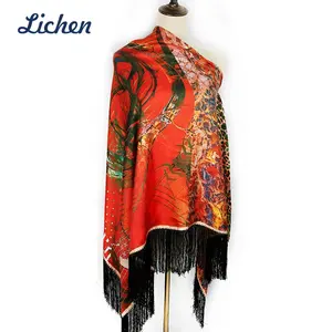 Made in China Silk Warm Women Winter Shawl with Black Tassel Scarf Cold-proof Wear