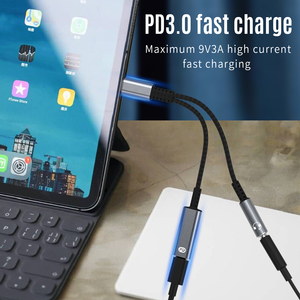 Cavo di Ricarica Rapida PD 60W Tipo <span class=keywords><strong>C</strong></span> e Cavo Audio Jack 3.5mm Due in Uno per Auricolari/Cuffie/Telefono Cellulare/iPad/Notebook/Auto - Product Image 6