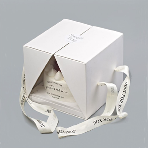 Vente en gros d'usine, boîte alimentaire personnalisée et boîte en papier PR de luxe blanc ivoire haut de gamme avec emballage cadeau exquis pour gâteau de mariage - Product Image 1