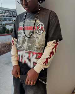 맞춤 제작 빈티지 오버사이즈 남성용 티셔츠 더블 레이어 긴팔 코듀로이 그래픽 100% 폴리에스터 210g 보온 니트 원단 - Product Image 3