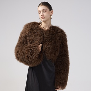 Groothandel Mode Fuzzy Lang Haar Schapenbont Jas Zachte Dikke Winter Vrouwen Custom Luxe Cropped Pluizige Echte Mongoolse Bontjas