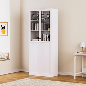Étagère à livres verticale en métal blanc moderne, bibliothèque, armoire de rangement pour livres avec portes en verre pour le salon - Product Image 3