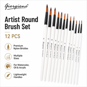 Ensemble de pinceaux à peinture à l'huile Giorgione, 12 pièces, manche en bois, forme ronde, poils en nylon, pour aquarelle, peinture acrylique - Product Image 1