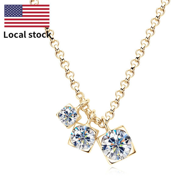 Fashion 925 Sterling Silver Charm Necklace with Three Round MoissanitePendant Necklaces (5mm, 4mm, & 3mm) Women's