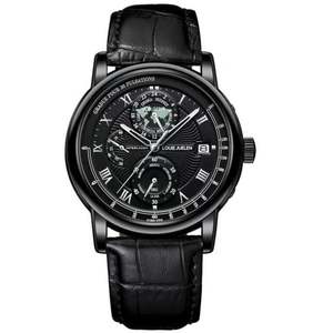 Montre à quartz multifonctionnelle pour hommes d'affaires, étanche, lumineuse, bracelet en cuir véritable, couronne spirale, personnalisable - Product Image 1