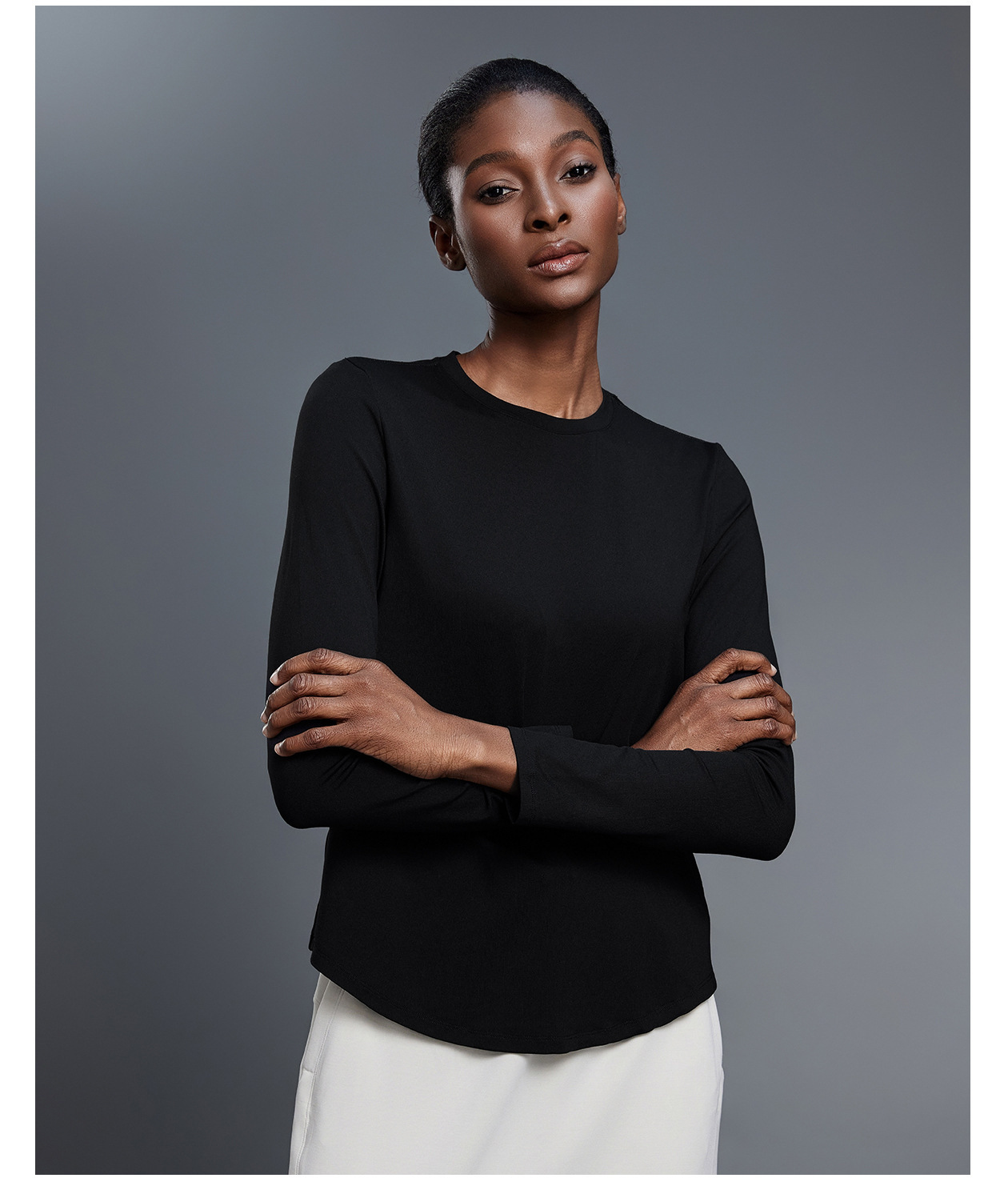 Women's Autumn Long-Sleeved Eco-Friendly Quick Dry Sports T-Shirt Loose Crew Neck Breathable Yoga Top Front Logo Four-Way