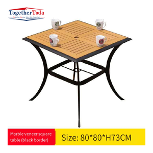 Mesa de Bistro para Exteriores con Superficie de Madera con Aspecto de Listones y Estructura de Metal Negro, Muebles de Patio Resistentes a la Intemperie para Jardín o Balcón - Product Image 4