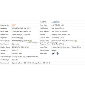 AA150XW02 Écran 15 pouces 1024*768 Affichage Lcd AA150XW02 Panneau Lcd - Product Image 3