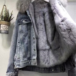 Veste d'hiver à manches longues la plus vendue, manteau en fourrure pour femmes, veste en jean avec fourrure - Product Image 2