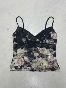 Top Boho Vintage con Cuello en V, Ajustado, con Estampado Floral y Tirantes de Encaje, 100% Nailon - Product Image 2