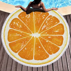 Factory Price Custom Fruit Print OEM Personalized Round Beach Towel With Tassels