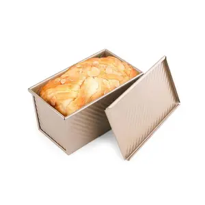 Toptan karbon çelik teneke yapışmaz karbon çelik oluklu pişirme araçları tost kalıp kutusu ekmek tavası Bakeware Loaf Pan kapaklı