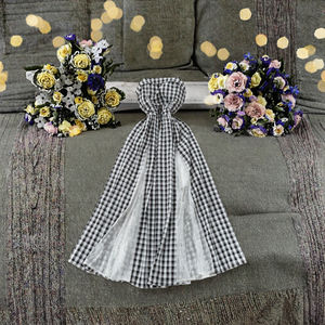 Summer Sustainable Breathable Vintage Woven Asymmetric <b>Tunic</b> Casual Midi <b>Dress</b> for <b>Women</b> Empire Plaid Patchwork Lace - Product Image 2