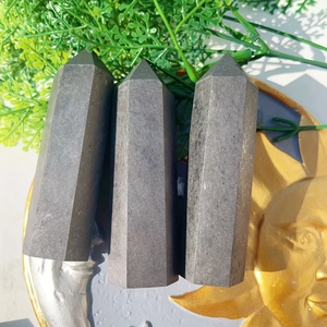 Tour de shungite pour la décoration intérieure] 1PC Tour de shungite naturelle - Pointe de cristal de quartz <span class=keywords><strong>noir</strong></span> poli pour Thanksgiving - Product Image 2