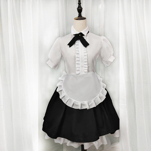 Traje de sirvienta de estilo japonés, vestido blanco y negro con volantes y delantal para mujeres adultas, disfraz de Lolita - Product Image 1