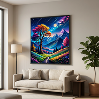 Kit de Peinture Diamant 5D Arbre Coloré Nuit Étoilée Montagne Perles Rondes Couverture Complète DIY Art pour Adultes Décoration Murale