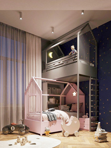 Lit superposé décalé en forme de maison d'arbre minimaliste, lit discret pour frère et sœur dans les petits appartements - Product Image 4