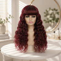 Perruque en cheveux humains bruns ombrés, ondulée profonde, fabriquée à la machine, avec frange complète, sans colle, sans dentelle, pour femme