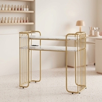 Table de manucure minimaliste HONGZI avec cadre en verre et texture marbrée, pour salon commercial, poste de travail professionnel pour styliste de beauté