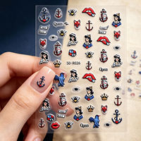 Autocollants pour ongles 5D en relief, motif marin vintage, ancre, auto-adhésifs, rétro, DIY, décorations pour manucure, nail art