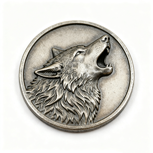 Moneta Commemorativa Personalizzata con Rilievo Intricato 3D di Lupo Urlante, Finitura Placcata Anticata, Medaglia da Collezione Senza Nastro - Product Image 3