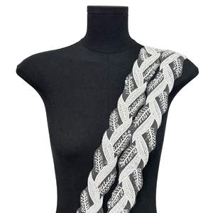 Heavy Beaded Embroidery <strong>Sequins</strong> Leaf Lace bar Code <strong>Ribbon</strong> for Garment - Product Image 5