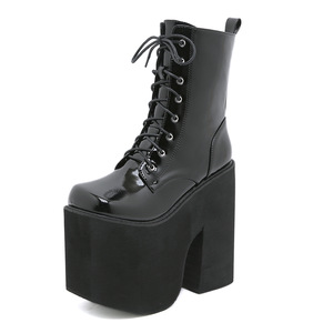 Aliexpress <strong>Plain</strong> Lace-up Square Toe 8cm Heel Height Increasing Winter Stage Performance Women's <strong>Boots</strong> for for Foreign - Product Image 1