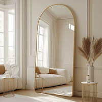 Grand miroir décoratif pour la maison avec cadre en métal arqué, miroir sur pied haute définition avec support métallique