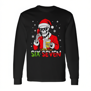 Camiseta de manga larga Six Seven Skeleton Santa Christmas con diseño navideño de lenguaje informal Gen Z - Product Image 2