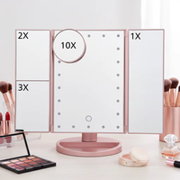 Miroir cosmétique grossissant à trois volets avec logo personnalisé, grossissement 1X/2X/3X/10X, HD, capteur tactile, port Type-C, cadre en plastique, miroir de bureau