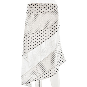 High Waist Polka Dot Midi Skirt With Lace Asymmetrical Design For Women Chiffon Summer Leisure Wear - Product Image 5