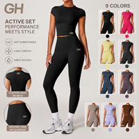 Ensemble d'entraînement 2 pièces sans dos pour femme grande taille GH, en Spandex/Nylon de haute qualité, col rond, short taille haute élastique et respirant