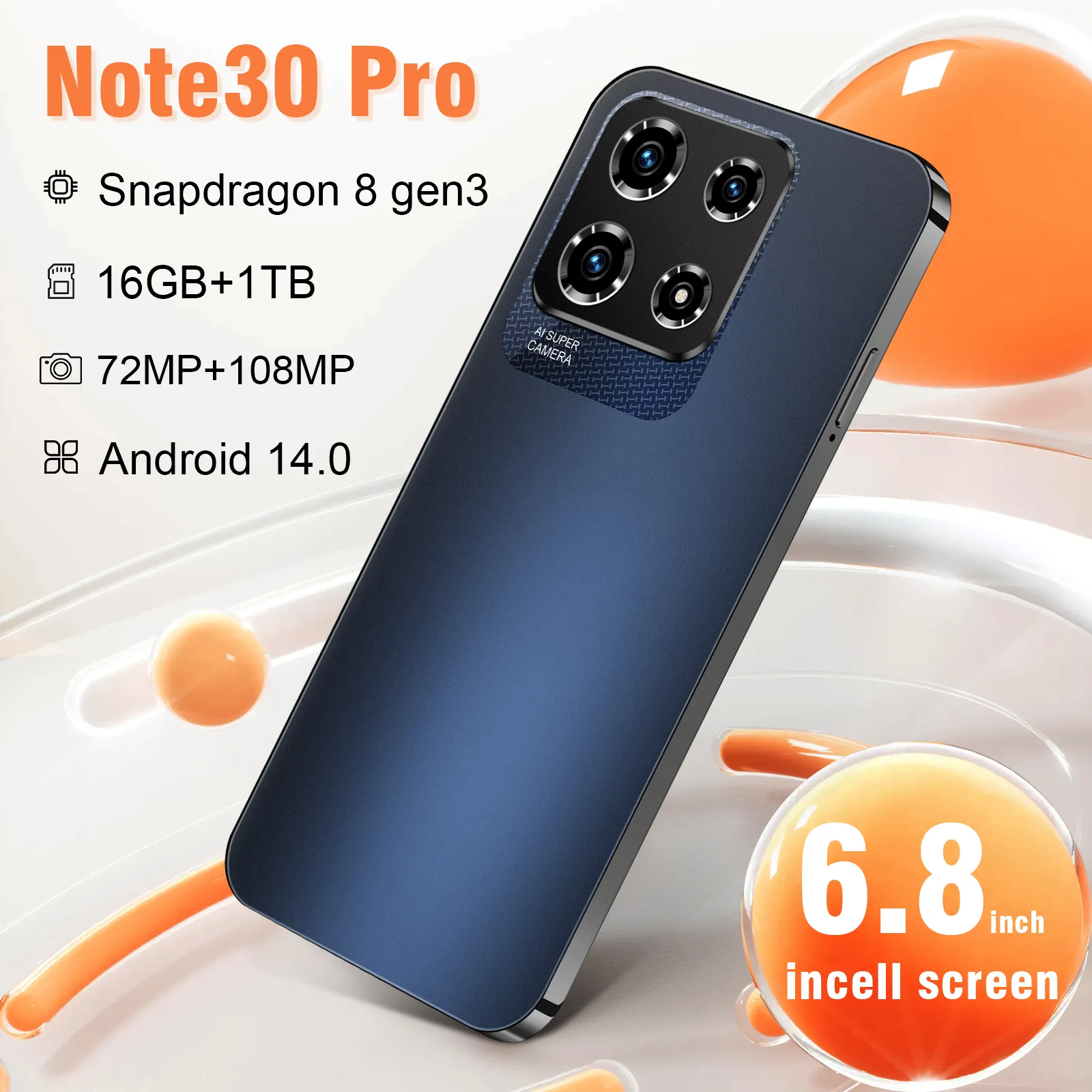नोट30 प्रो नोट20 6.8 इंच एंड्रॉइड 14.0 फोन 16 जीबी+1 टीबी आईपीएस टच स्क्रीन वाईफ़ाई टेलीफ़ोनोस मोविल्स स्मार्टफोन मोबाइल फोन