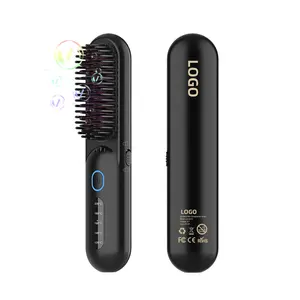 Mini Beard Fast Heating 2 In 1 Usb Battery Hot Brush Electric Portable Wireless Cordless Hair Straightening Comb