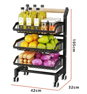 Custom 5 Tier Stackable Metal Wire shelf Fruit and Veg display Rolling Carts with Lock Wheels Removable gondola shelving