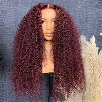 Perruques Lace Front Wig bouclées 99J 13x6 Hd bordeaux Perruques cheveux humains brut cambodgien non traité à donneur unique