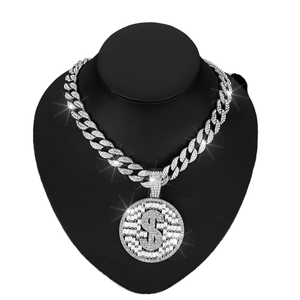 Collier pendentif rond cubain hip-hop pour homme NL2257 en alliage de zinc plaqué <span class=keywords><strong>or</strong></span> avec diamants, chaîne à maillons, cadeau - Product Image 1