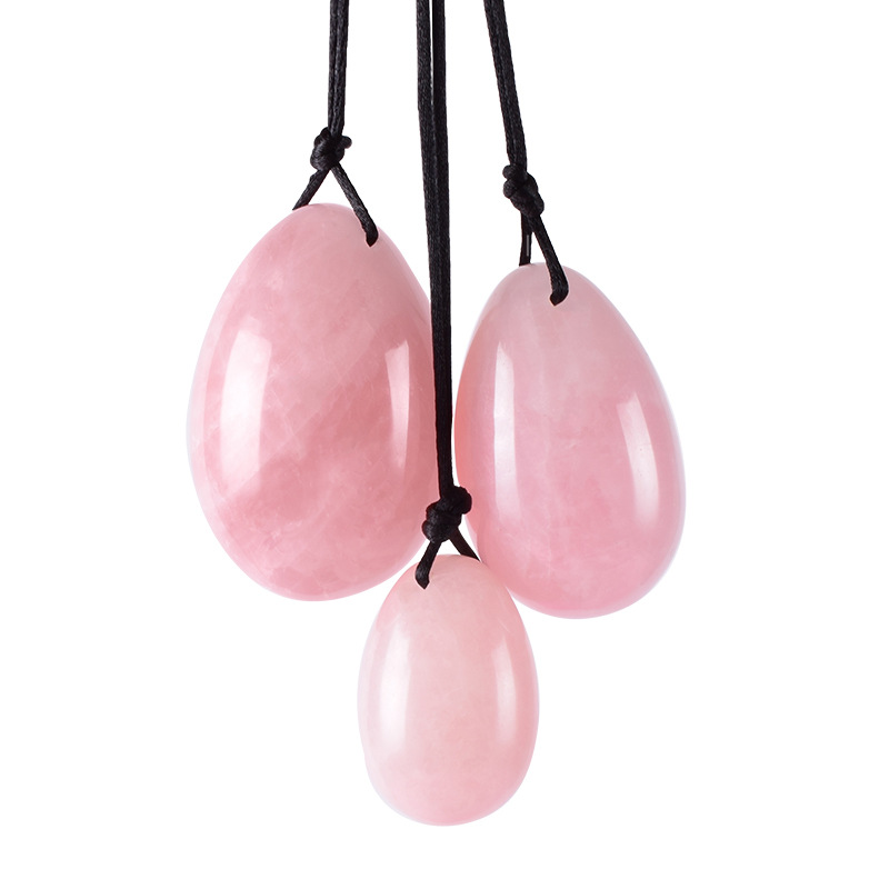 Yoni-huevo de Jade Natural de cuarzo rosa para mujer, ejercitador de Kegel para músculos vaginales, Bola de estiramiento, masajeador de Jade, huevos de Kegel de cristal