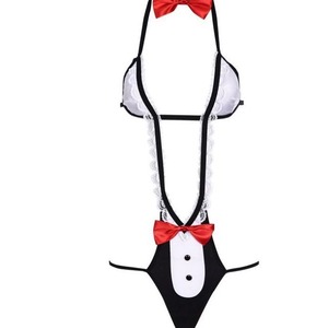 Lencería Sexy de una Pieza con Lazo, Estilo Popular, Traje de Sirvienta con Cordones, Mono para Mujer - Product Image 3