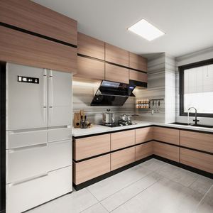 Paquete de Cocina Moderna Personalizada con Gabinetes Integrados, Encimera de Madera y Cuarzo, Estufa Encerrada para Uso Doméstico, Producto Oficial - Product Image 1
