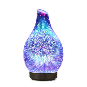 Glass <b>Rainbow</b> Fireworks Aroma Diffuser 0.5L USB Led <b>Light</b> Humidifier Wood Grain Base 2-8H Timer Low Noise - Product Image 1
