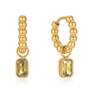 J&D Jewelry - Pendientes de Aro Huggie Cuadrados <span class=keywords><strong>Verdes</strong></span> con Circonita, Chapados en Oro de 18K, de Acero Inoxidable, Resistentes al Agua, Joyería Elegante para Mujer - Product Image 1